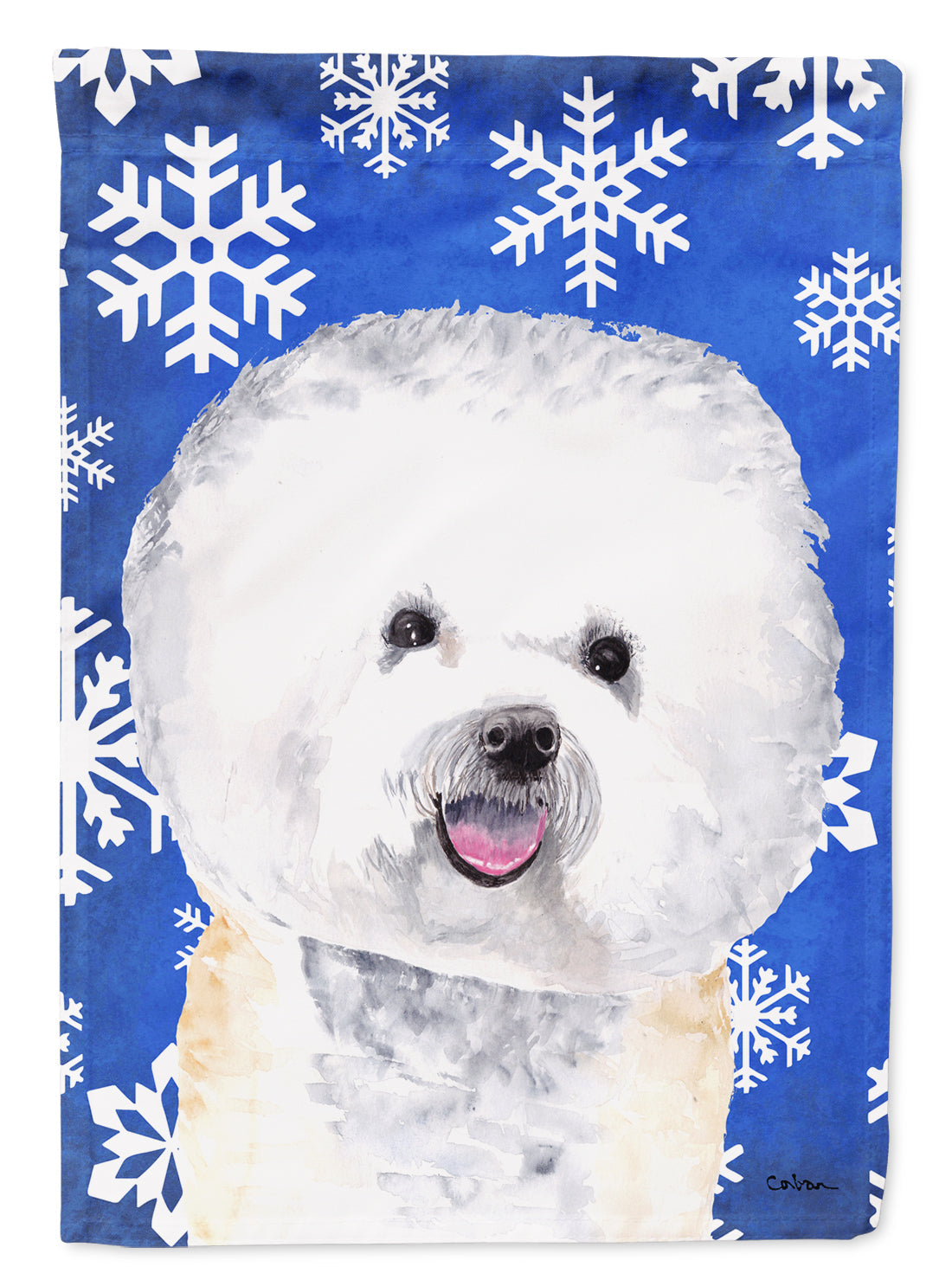 Bichon Frise Winter Snowflakes Holiday House Flag 28x40 Porch Sleeve Pole Decorative Outside Yard Banner Artwork Wall Hanging, Polyester