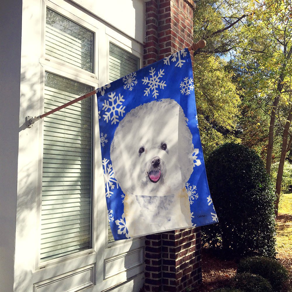 Bichon Frise Winter Snowflakes Holiday House Flag 28x40 Porch Sleeve Pole Decorative Outside Yard Banner Artwork Wall Hanging, Polyester