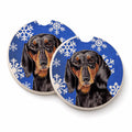 Dachshund Winter Snowflakes Holiday Set of 2 Cup Holder Car Coasters Absorbent Round Sandstone Coasters Gifts for Men or Women, 2.5, Multicolor