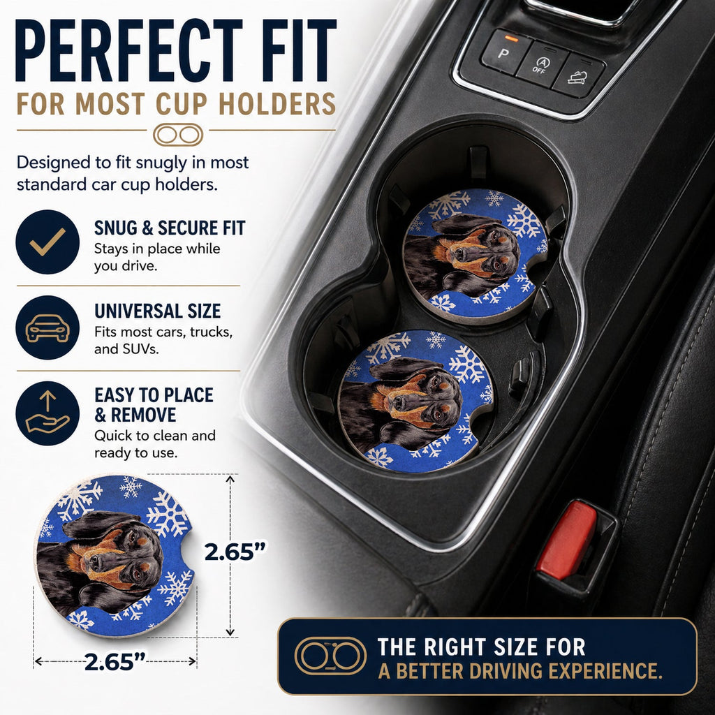 Dachshund Winter Snowflakes Holiday Set of 2 Cup Holder Car Coasters Absorbent Round Sandstone Coasters Gifts for Men or Women, 2.5, Multicolor