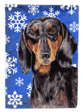 Dachshund Winter Snowflakes Holiday House Flag 28x40 Porch Sleeve Pole Decorative Outside Yard Banner Artwork Wall Hanging, Polyester