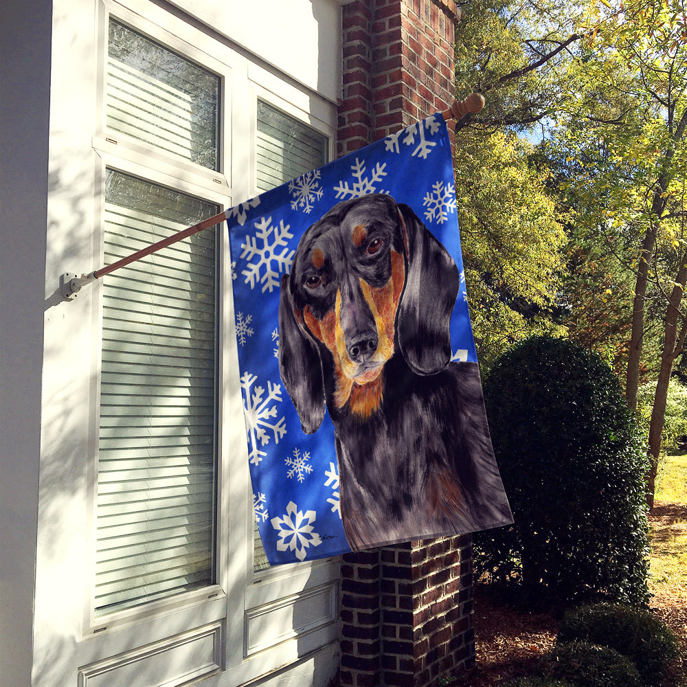 Dachshund Winter Snowflakes Holiday House Flag 28x40 Porch Sleeve Pole Decorative Outside Yard Banner Artwork Wall Hanging, Polyester