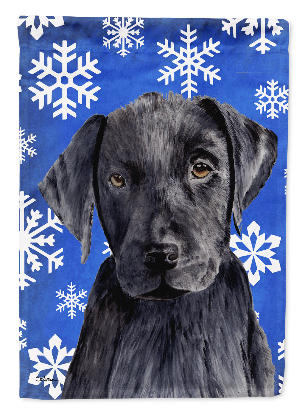 Labrador Winter Snowflakes Holiday House Flag 28x40 Porch Sleeve Pole Decorative Outside Yard Banner Artwork Wall Hanging, Polyester