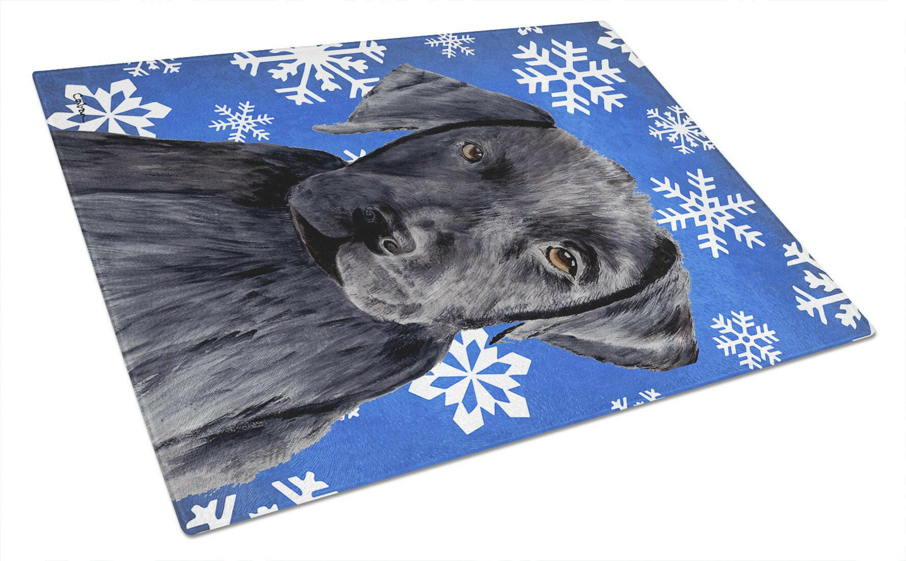 Labrador Winter Snowflakes Holiday Cutting Board Tempered Glass Kitchen Cutting Surface, Heat Resistant Chopping, Non-Slip Feet, Food Prep & Serving