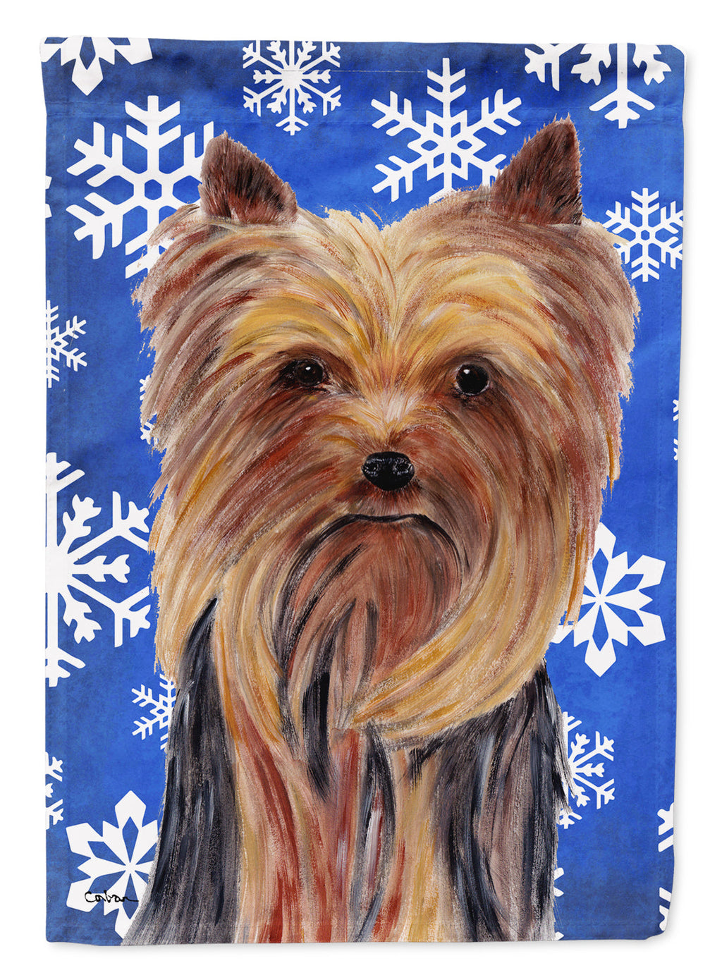 Yorkie Winter Snowflakes Holiday House Flag 28x40 Porch Sleeve Pole Decorative Outside Yard Banner Artwork Wall Hanging, Polyester