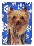 Yorkie Winter Snowflakes Holiday House Flag 28x40 Porch Sleeve Pole Decorative Outside Yard Banner Artwork Wall Hanging, Polyester