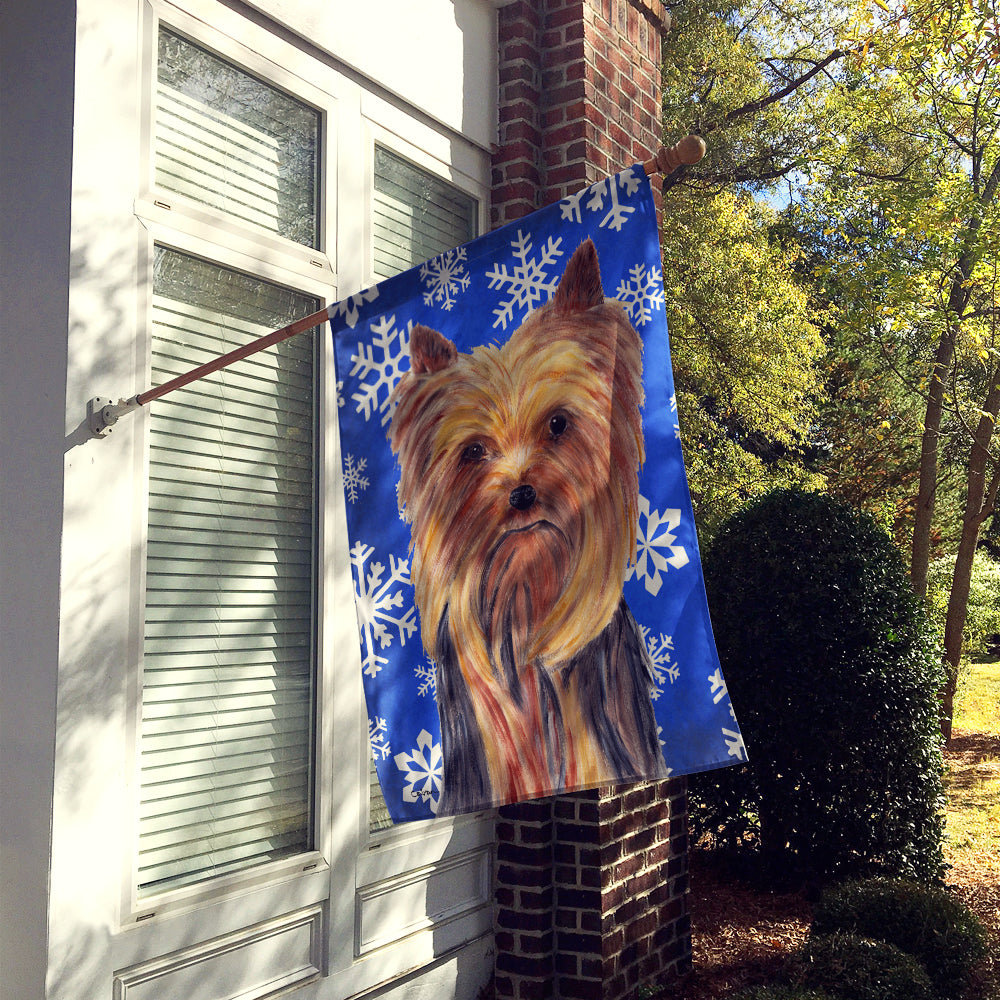 Yorkie Winter Snowflakes Holiday House Flag 28x40 Porch Sleeve Pole Decorative Outside Yard Banner Artwork Wall Hanging, Polyester