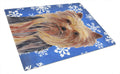 Yorkie Winter Snowflakes Holiday Cutting Board Tempered Glass Kitchen Cutting Surface, Heat Resistant Chopping, Non-Slip Feet, Food Prep & Serving