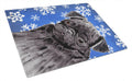 Pug Winter Snowflakes Holiday Cutting Board Tempered Glass Kitchen Cutting Surface, Heat Resistant Chopping, Non-Slip Feet, Food Prep & Serving