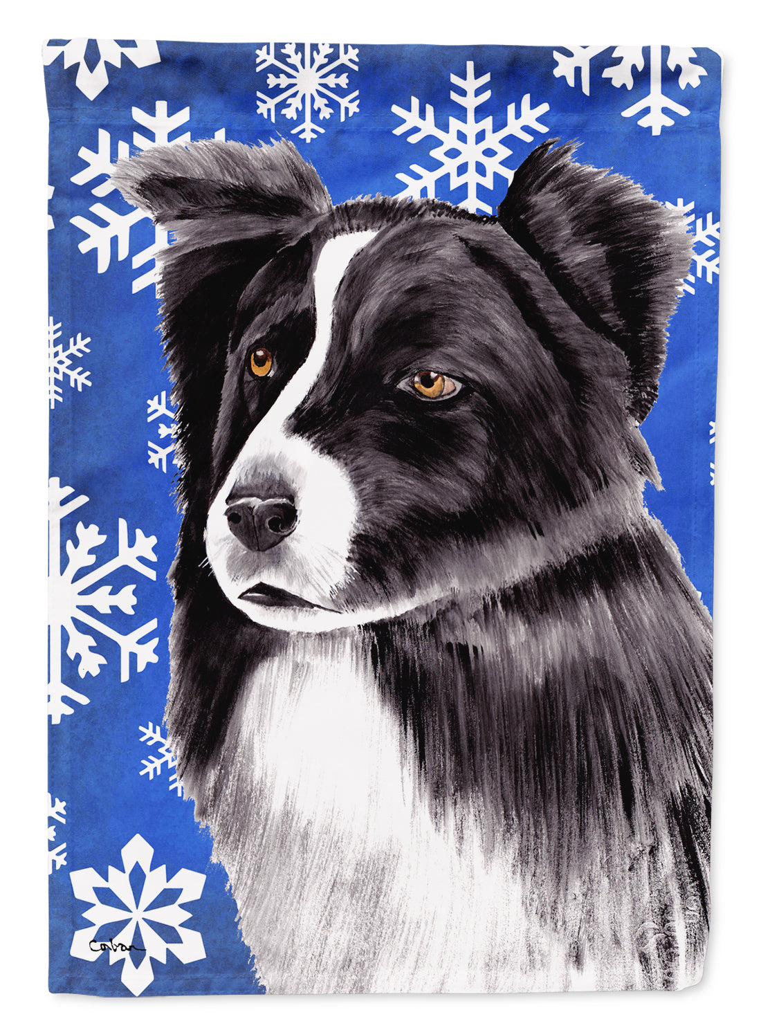 Border Collie Winter Snowflakes Holiday House Flag 28x40 Porch Sleeve Pole Decorative Outside Yard Banner Artwork Wall Hanging, Polyester