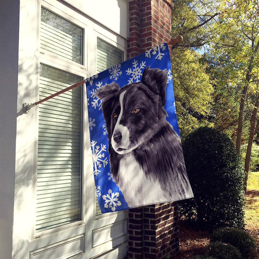Border Collie Winter Snowflakes Holiday House Flag 28x40 Porch Sleeve Pole Decorative Outside Yard Banner Artwork Wall Hanging, Polyester