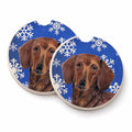 Dachshund Winter Snowflakes Holiday Set of 2 Cup Holder Car Coasters Absorbent Round Sandstone Coasters Gifts for Men or Women, 2.5, Multicolor