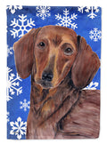 Dachshund Winter Snowflakes Holiday House Flag 28x40 Porch Sleeve Pole Decorative Outside Yard Banner Artwork Wall Hanging, Polyester