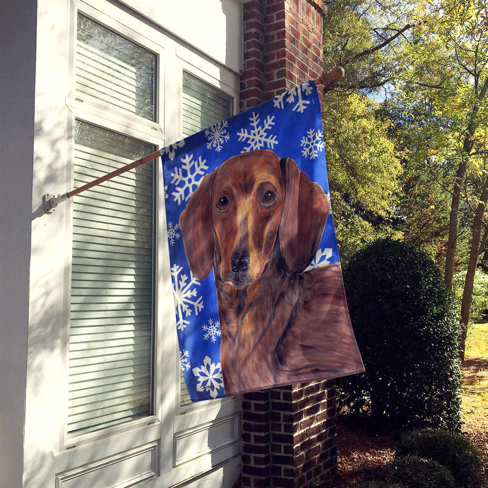 Dachshund Winter Snowflakes Holiday House Flag 28x40 Porch Sleeve Pole Decorative Outside Yard Banner Artwork Wall Hanging, Polyester