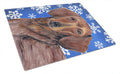 Dachshund Winter Snowflakes Holiday Cutting Board Tempered Glass Kitchen Cutting Surface, Heat Resistant Chopping, Non-Slip Feet, Food Prep & Serving