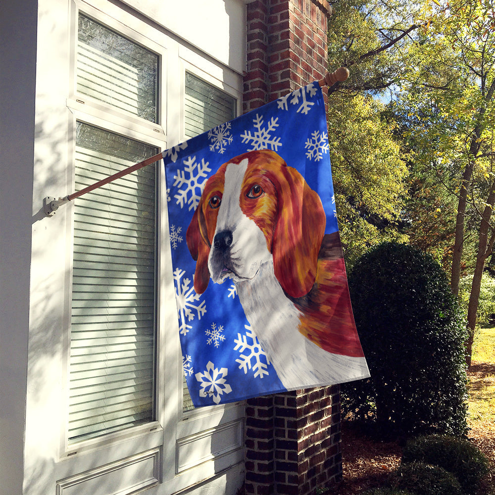 Beagle Winter Snowflakes Holiday House Flag 28x40 Porch Sleeve Pole Decorative Outside Yard Banner Artwork Wall Hanging, Polyester