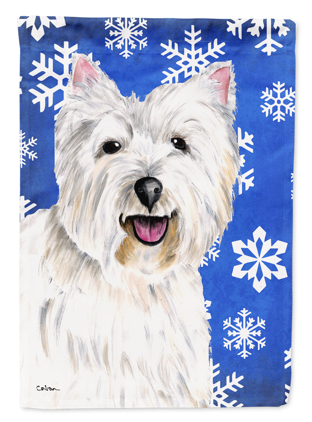 Westie Winter Snowflakes Holiday House Flag 28x40 Porch Sleeve Pole Decorative Outside Yard Banner Artwork Wall Hanging, Polyester