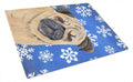 Pug Winter Snowflakes Holiday Cutting Board Tempered Glass Kitchen Cutting Surface, Heat Resistant Chopping, Non-Slip Feet, Food Prep & Serving