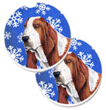 Basset Hound Winter Snowflakes Holiday Set of 2 Cup Holder Car Coasters Absorbent Round Sandstone Coasters Gifts for Men or Women, 2.5, Multicolor