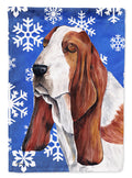 Basset Hound Winter Snowflakes Holiday House Flag 28x40 Porch Sleeve Pole Decorative Outside Yard Banner Artwork Wall Hanging, Polyester
