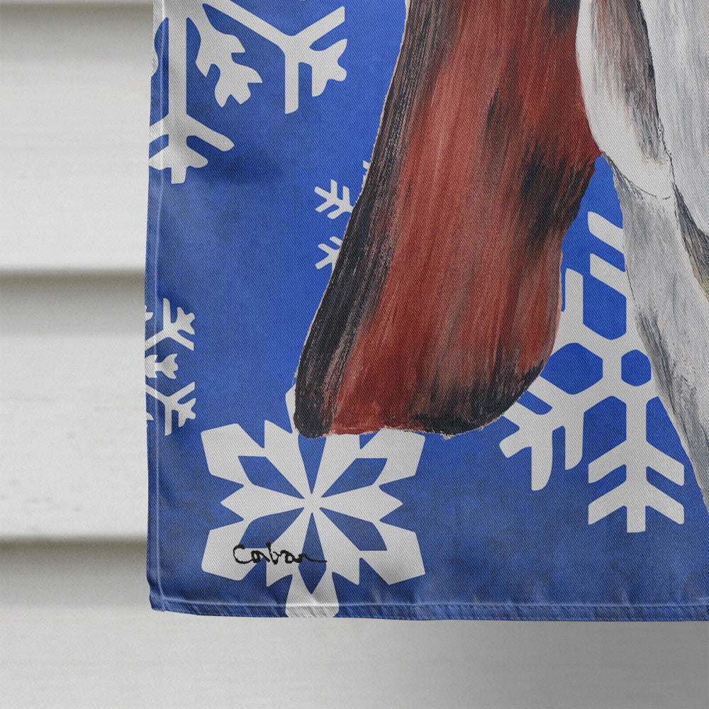 Basset Hound Winter Snowflakes Holiday House Flag 28x40 Porch Sleeve Pole Decorative Outside Yard Banner Artwork Wall Hanging, Polyester