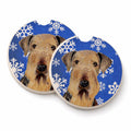 Airedale Winter Snowflakes Holiday Set of 2 Cup Holder Car Coasters Absorbent Round Sandstone Coasters Gifts for Men or Women, 2.5, Multicolor