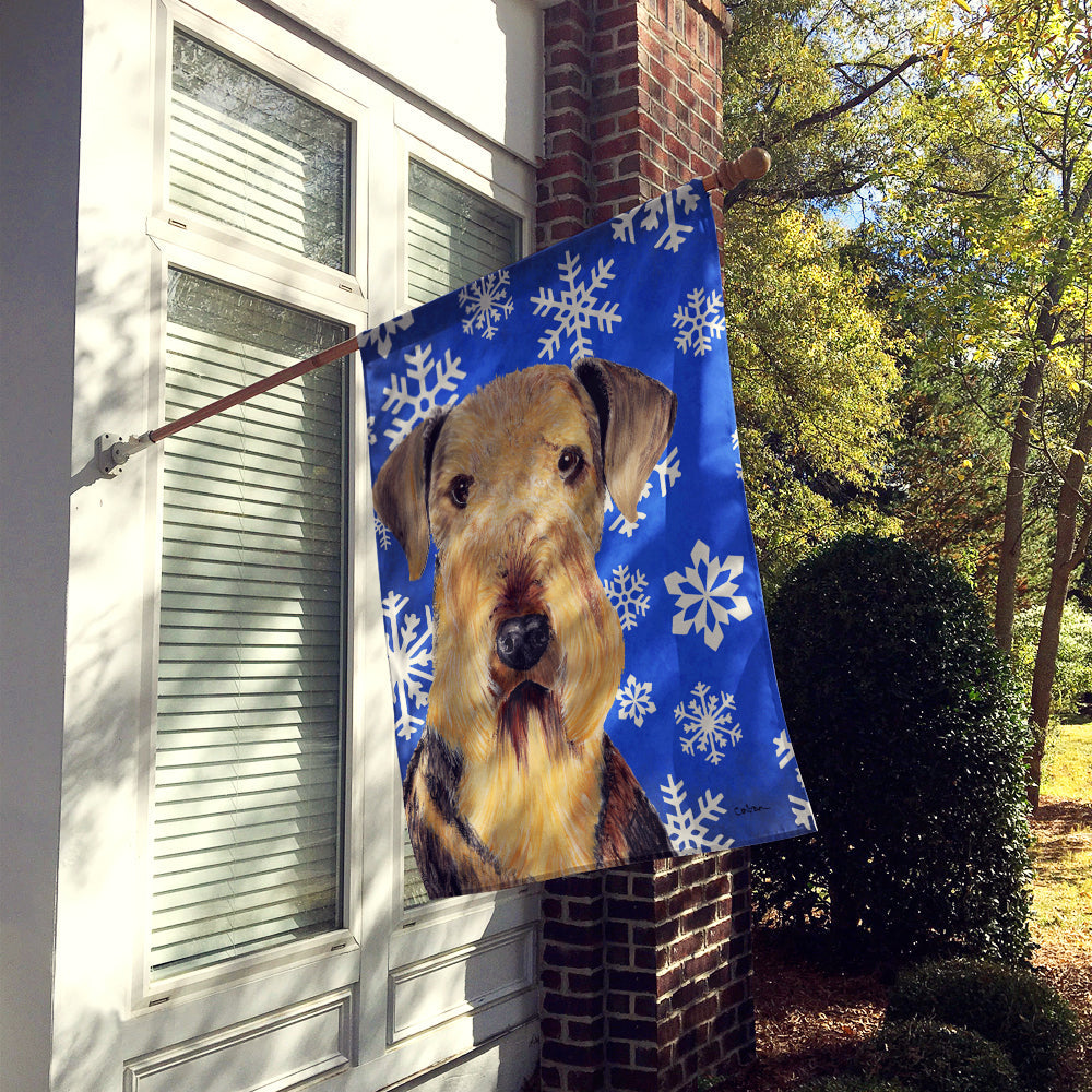 Airedale Winter Snowflakes Holiday House Flag 28x40 Porch Sleeve Pole Decorative Outside Yard Banner Artwork Wall Hanging, Polyester