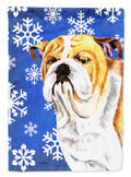 Bulldog English Winter Snowflakes Holiday House Flag 28x40 Porch Sleeve Pole Decorative Outside Yard Banner Artwork Wall Hanging, Polyester