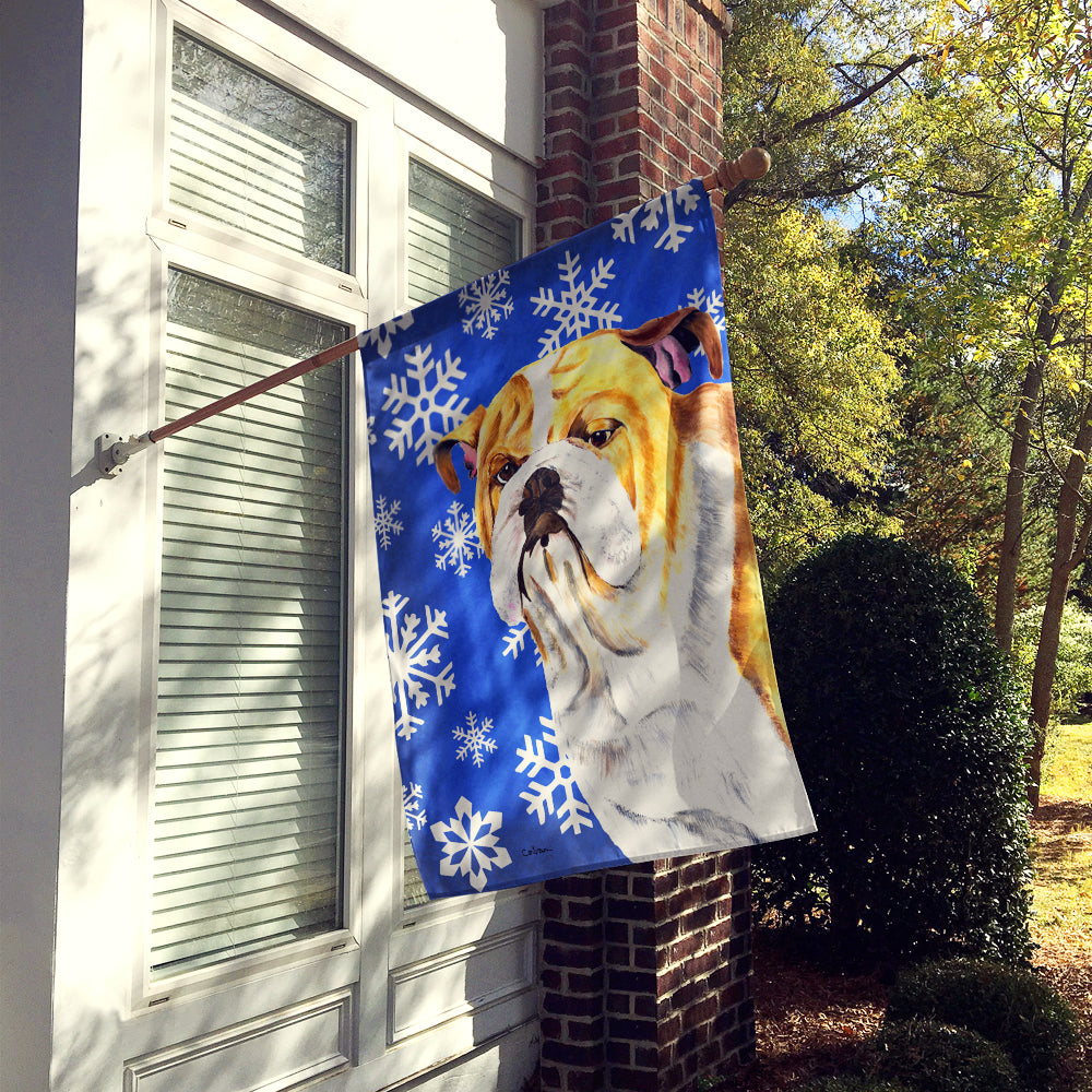 Bulldog English Winter Snowflakes Holiday House Flag 28x40 Porch Sleeve Pole Decorative Outside Yard Banner Artwork Wall Hanging, Polyester