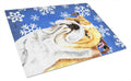 Bulldog English Winter Snowflakes Holiday Cutting Board Tempered Glass Kitchen Cutting Surface, Heat Resistant Chopping, Non-Slip Feet, Food Prep & Serving