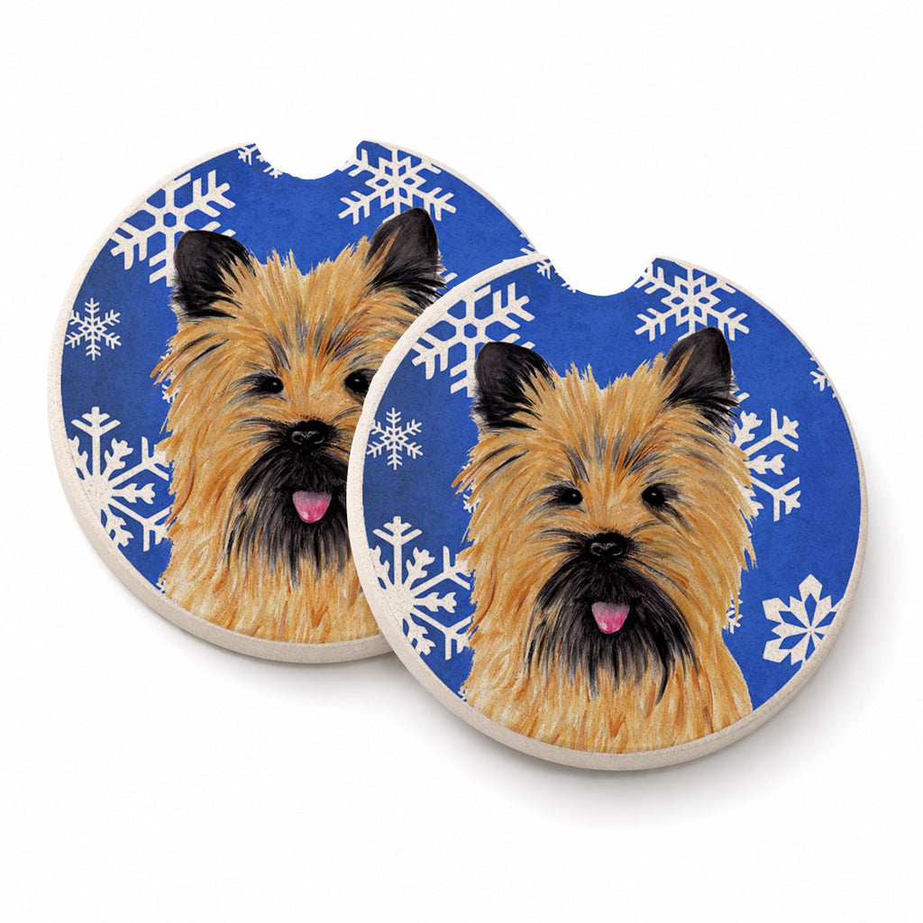 Cairn Terrier Winter Snowflakes Holiday Set of 2 Cup Holder Car Coasters Absorbent Round Sandstone Coasters Gifts for Men or Women, 2.5, Multicolor