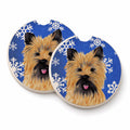 Cairn Terrier Winter Snowflakes Holiday Set of 2 Cup Holder Car Coasters Absorbent Round Sandstone Coasters Gifts for Men or Women, 2.5, Multicolor