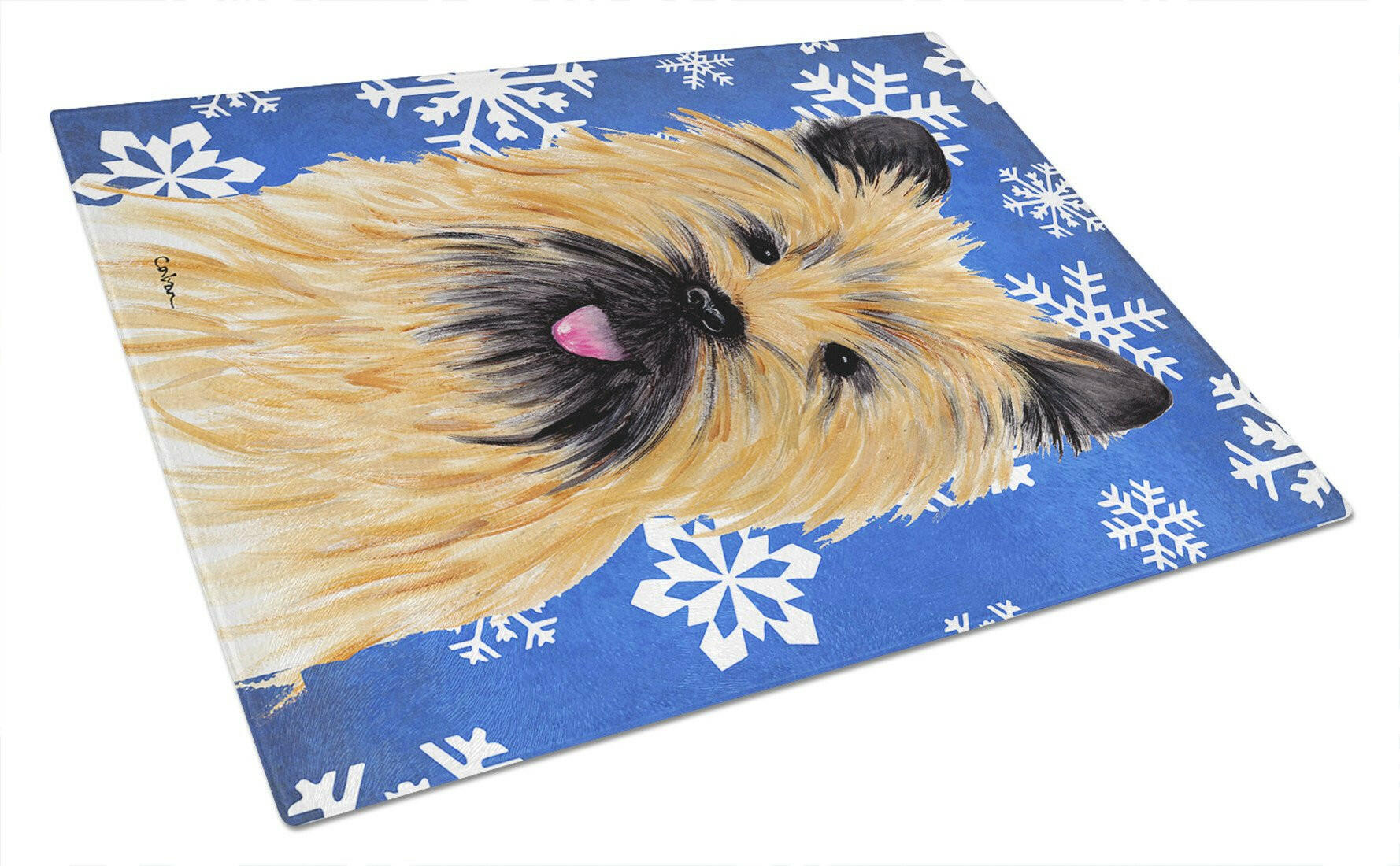Cairn Terrier Winter Snowflakes Holiday Cutting Board Tempered Glass Kitchen Cutting Surface, Heat Resistant Chopping, Non-Slip Feet, Food Prep & Serving