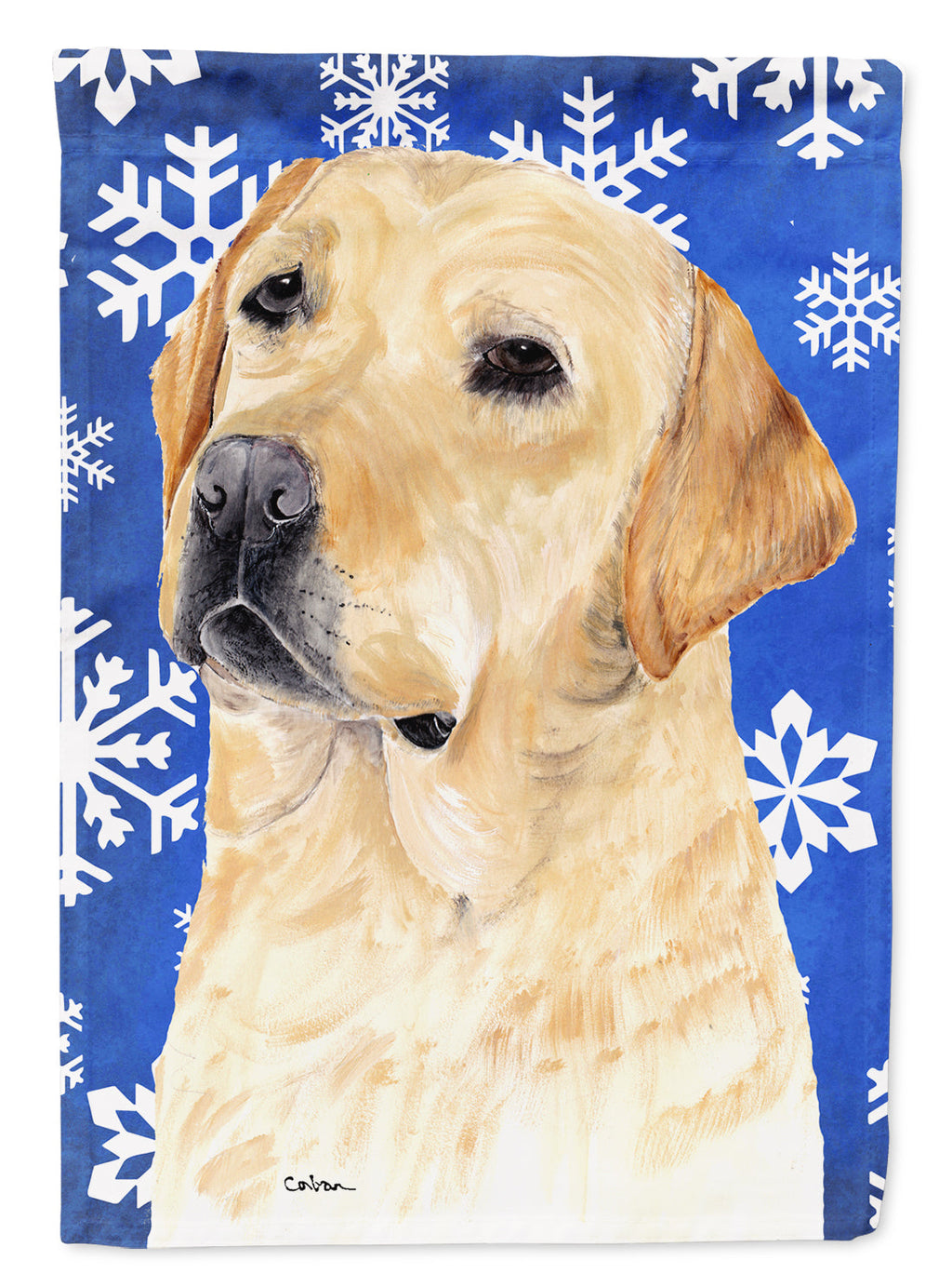 Labrador Winter Snowflakes Holiday House Flag 28x40 Porch Sleeve Pole Decorative Outside Yard Banner Artwork Wall Hanging, Polyester