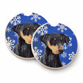 Doberman Winter Snowflakes Holiday Set of 2 Cup Holder Car Coasters Absorbent Round Sandstone Coasters Gifts for Men or Women, 2.5, Multicolor