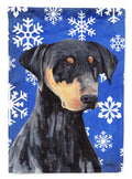 Doberman Winter Snowflakes Holiday House Flag 28x40 Porch Sleeve Pole Decorative Outside Yard Banner Artwork Wall Hanging, Polyester