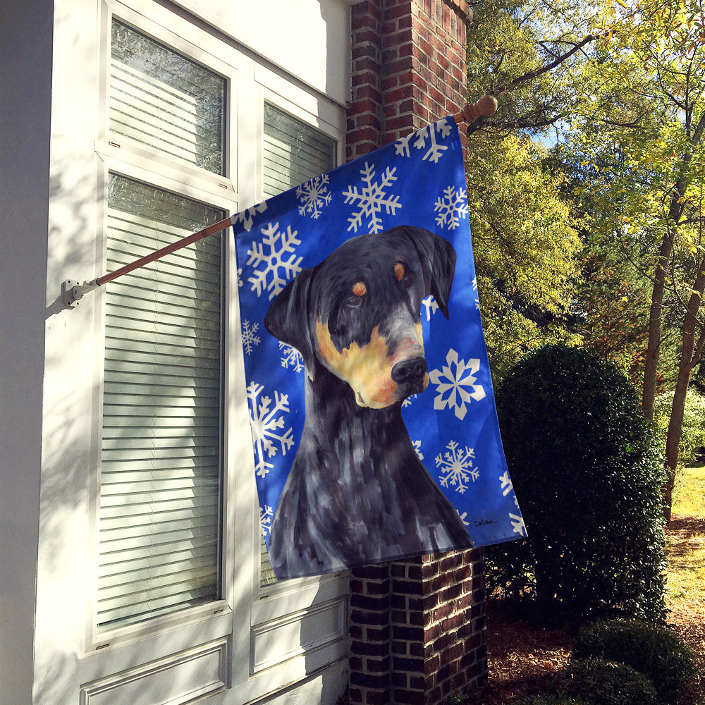 Doberman Winter Snowflakes Holiday House Flag 28x40 Porch Sleeve Pole Decorative Outside Yard Banner Artwork Wall Hanging, Polyester