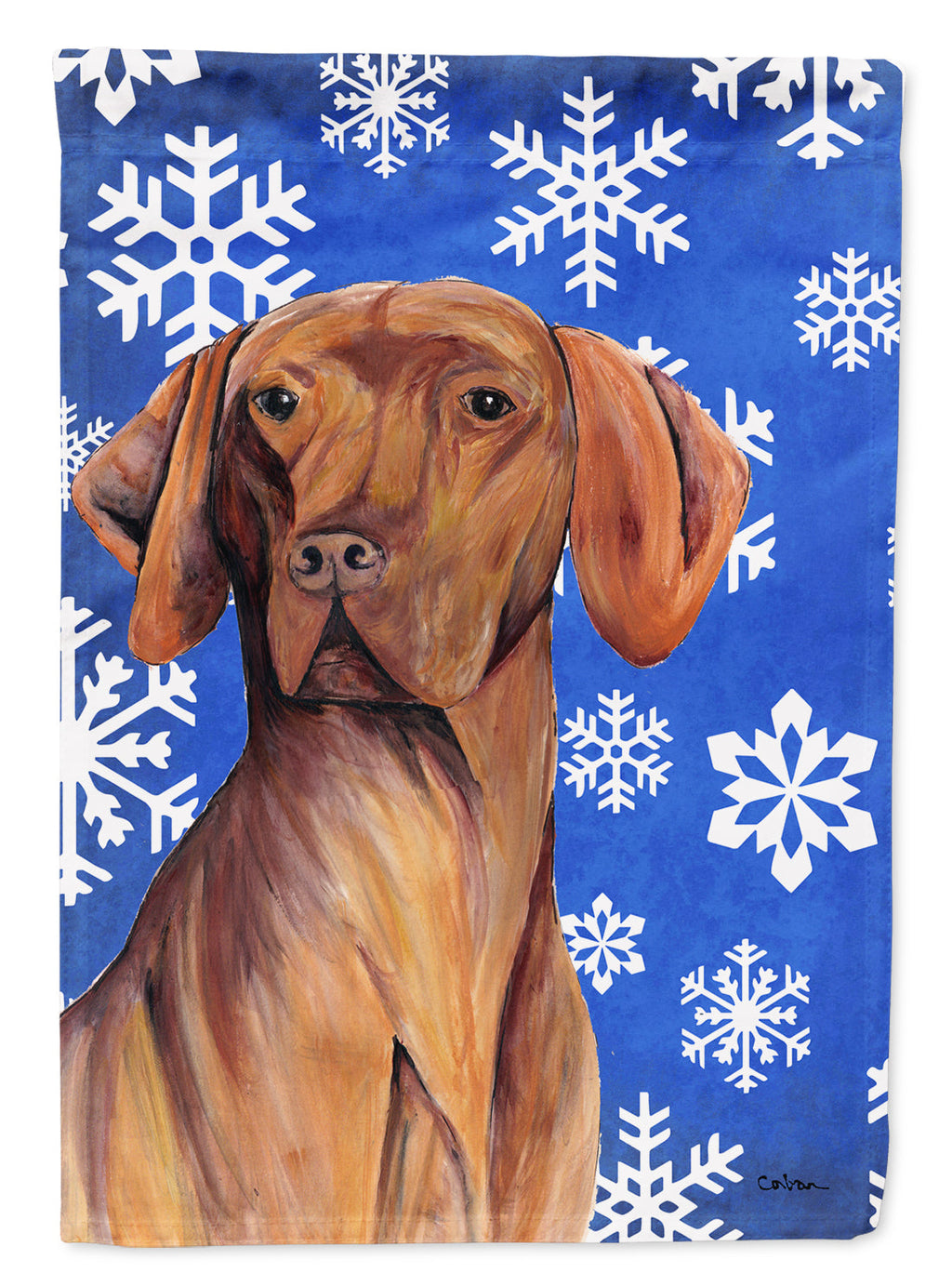 Vizsla Winter Snowflakes Holiday House Flag 28x40 Porch Sleeve Pole Decorative Outside Yard Banner Artwork Wall Hanging, Polyester