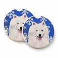 American Eskimo Winter Snowflakes Holiday Set of 2 Cup Holder Car Coasters Absorbent Round Sandstone Coasters Gifts for Men or Women, 2.5, Multicolor