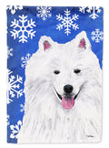 American Eskimo Winter Snowflakes Holiday House Flag 28x40 Porch Sleeve Pole Decorative Outside Yard Banner Artwork Wall Hanging, Polyester