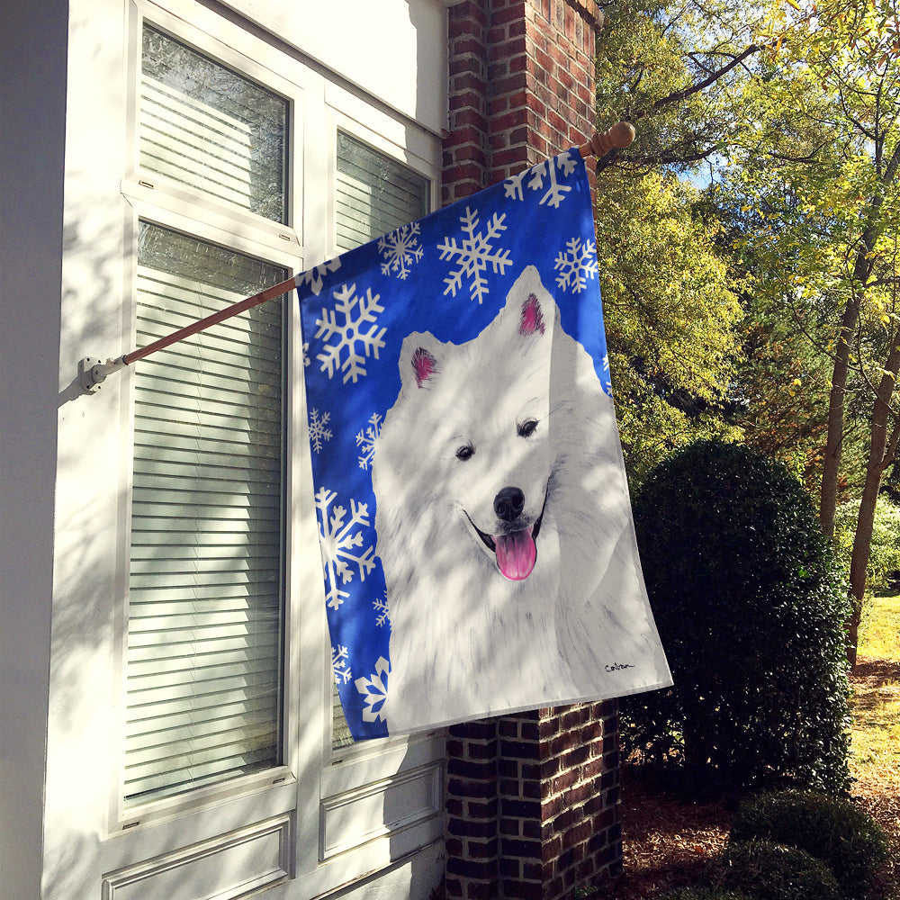 American Eskimo Winter Snowflakes Holiday House Flag 28x40 Porch Sleeve Pole Decorative Outside Yard Banner Artwork Wall Hanging, Polyester