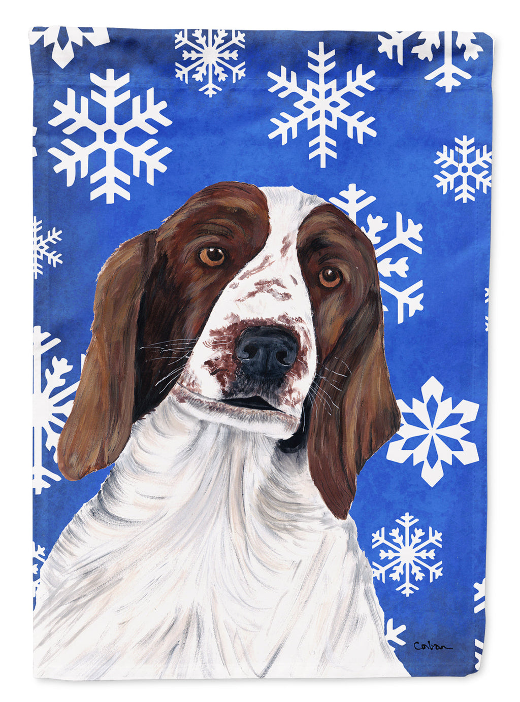 Welsh Springer Spaniel Winter Snowflakes Holiday House Flag 28x40 Porch Sleeve Pole Decorative Outside Yard Banner Artwork Wall Hanging, Polyester