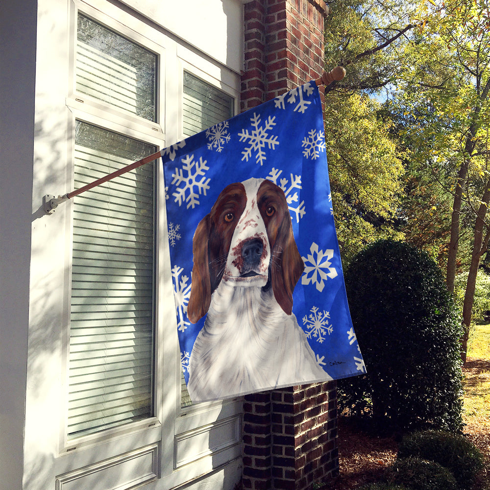 Welsh Springer Spaniel Winter Snowflakes Holiday House Flag 28x40 Porch Sleeve Pole Decorative Outside Yard Banner Artwork Wall Hanging, Polyester