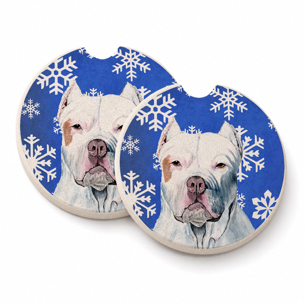 Pit Bull Winter Snowflakes Holiday Set of 2 Cup Holder Car Coasters Absorbent Round Sandstone Coasters Gifts for Men or Women, 2.5, Multicolor