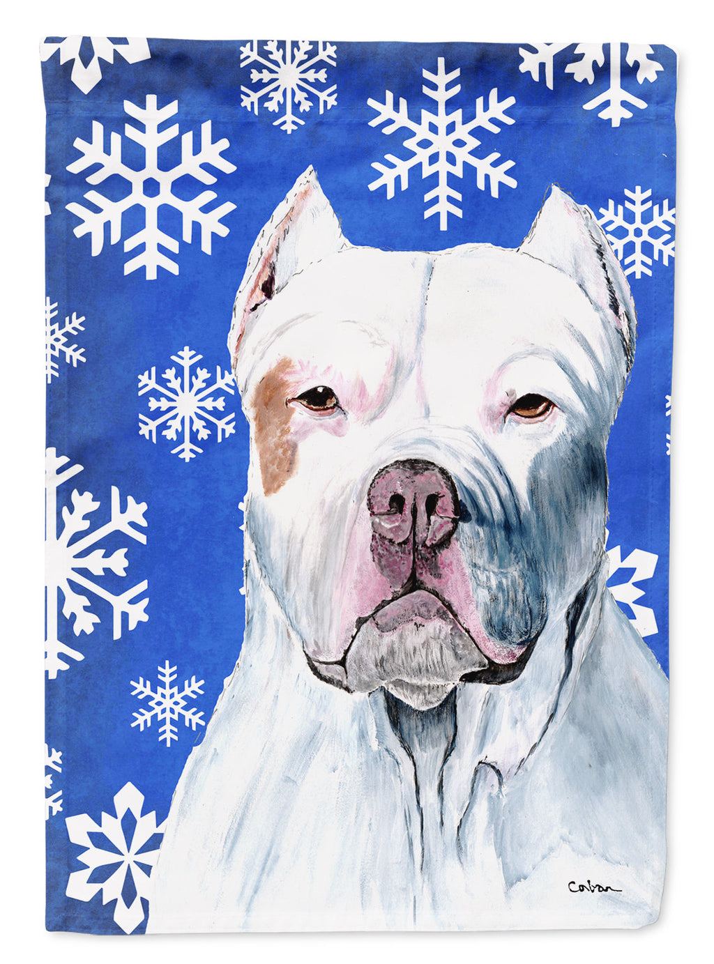 Pit Bull Winter Snowflakes Holiday House Flag 28x40 Porch Sleeve Pole Decorative Outside Yard Banner Artwork Wall Hanging, Polyester