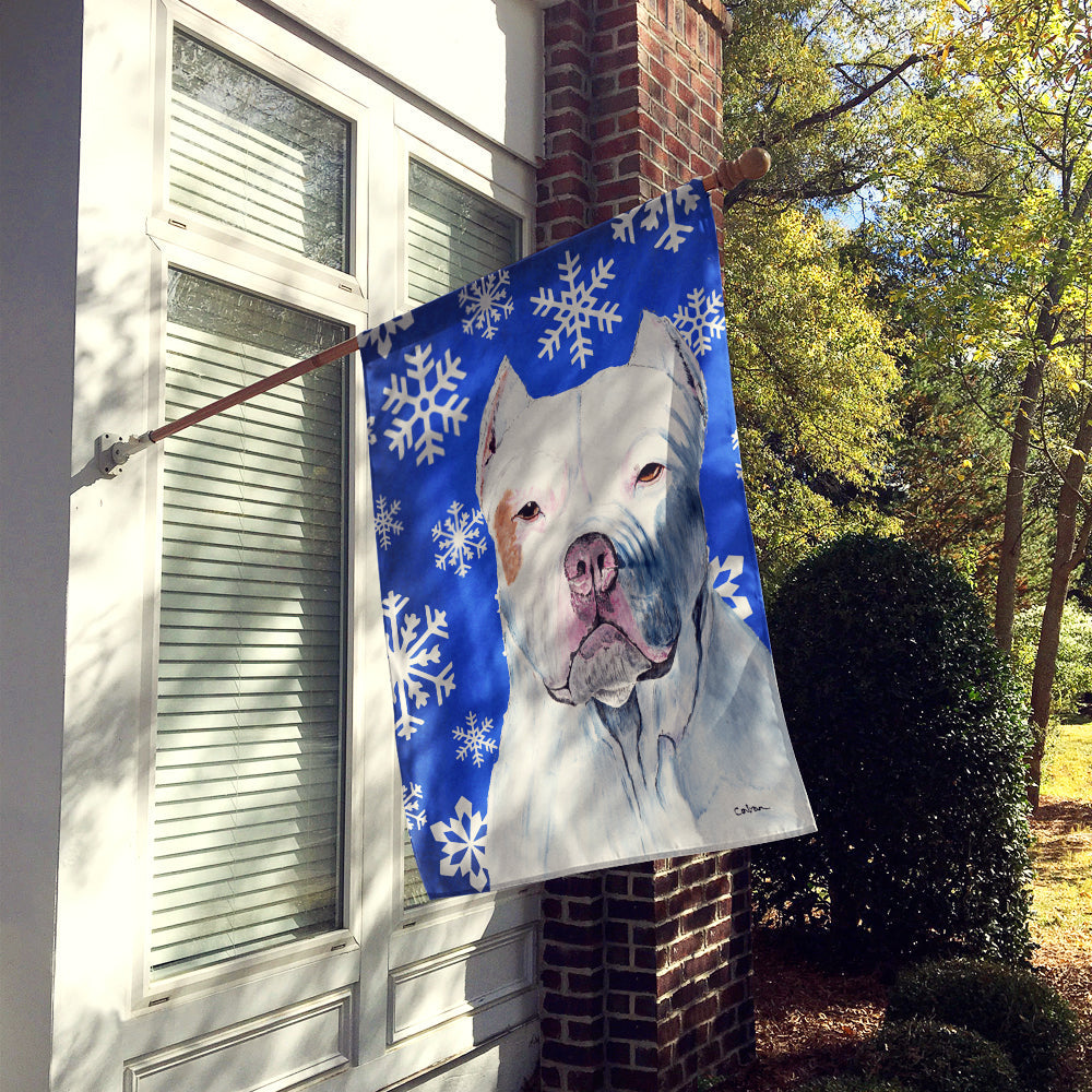 Pit Bull Winter Snowflakes Holiday House Flag 28x40 Porch Sleeve Pole Decorative Outside Yard Banner Artwork Wall Hanging, Polyester