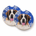 Saint Bernard Winter Snowflakes Holiday Set of 2 Cup Holder Car Coasters Absorbent Round Sandstone Coasters Gifts for Men or Women, 2.5, Multicolor