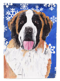 Saint Bernard Winter Snowflakes Holiday House Flag 28x40 Porch Sleeve Pole Decorative Outside Yard Banner Artwork Wall Hanging, Polyester
