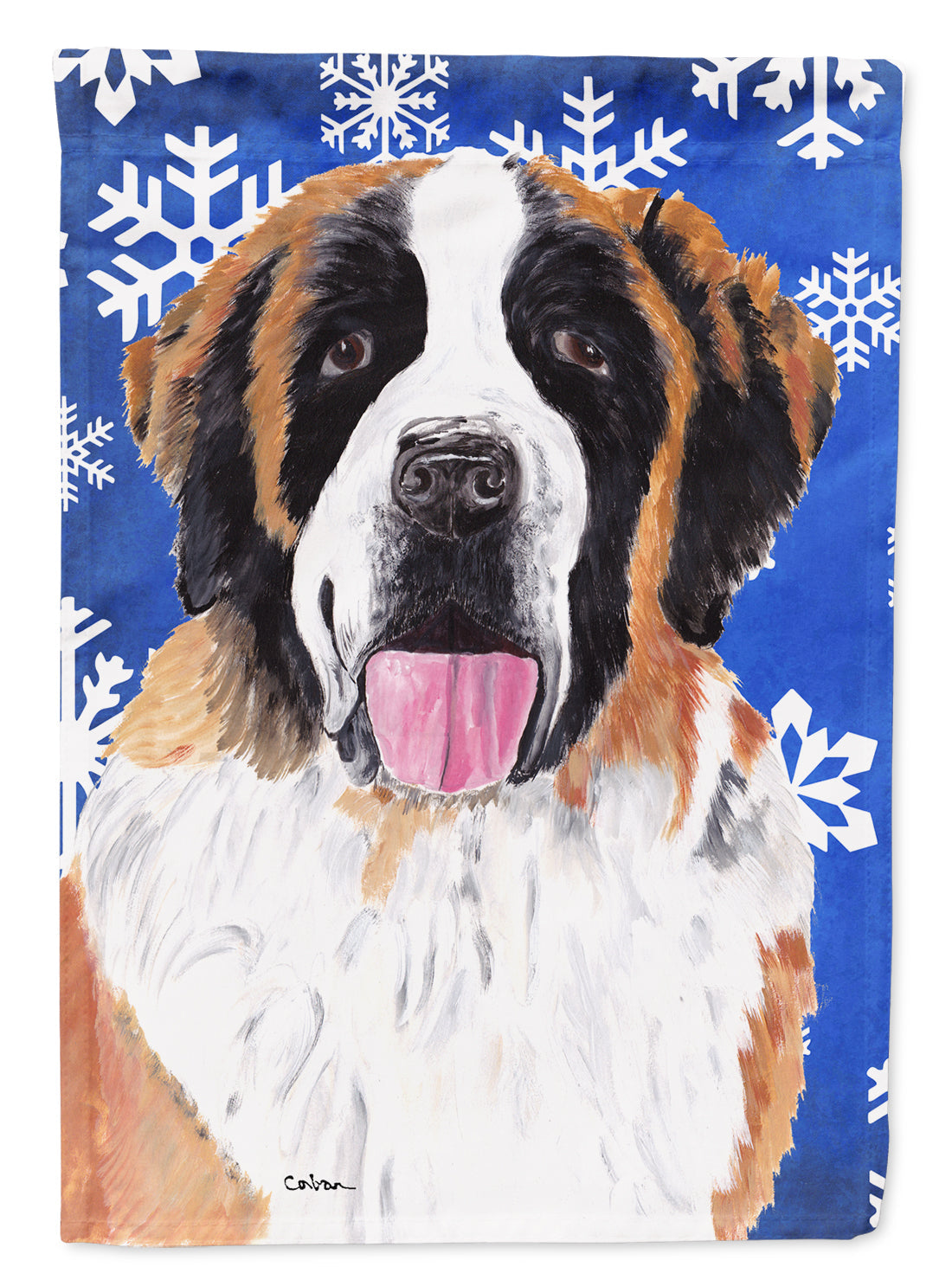 Saint Bernard Winter Snowflakes Holiday House Flag 28x40 Porch Sleeve Pole Decorative Outside Yard Banner Artwork Wall Hanging, Polyester
