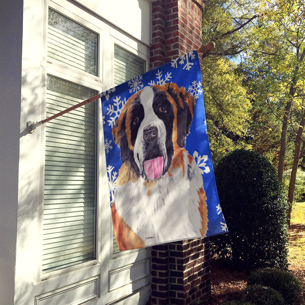 Saint Bernard Winter Snowflakes Holiday House Flag 28x40 Porch Sleeve Pole Decorative Outside Yard Banner Artwork Wall Hanging, Polyester